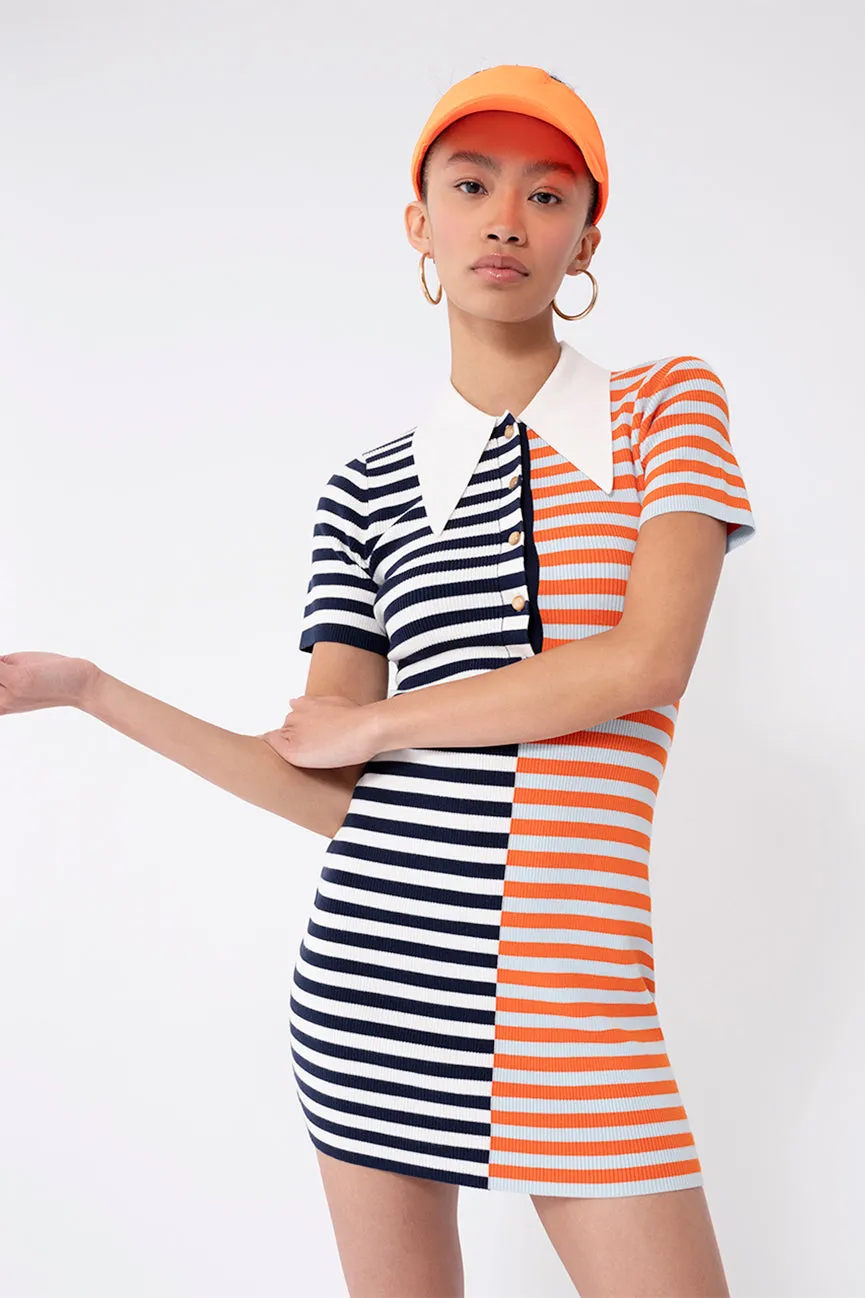 Duo Striped Gloss Short Sleeve Mini Polo Dress