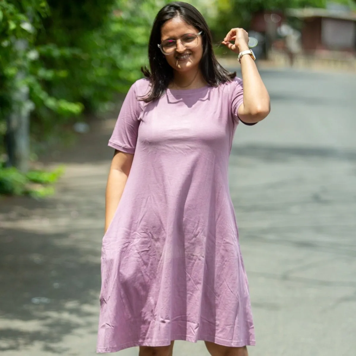 Dusky Orchid Organic Cotton T-Shirt Dress