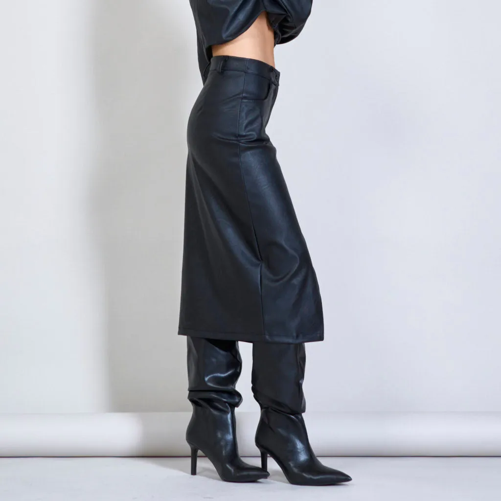 Eco-leather pencil skirt with mid slit wholesale