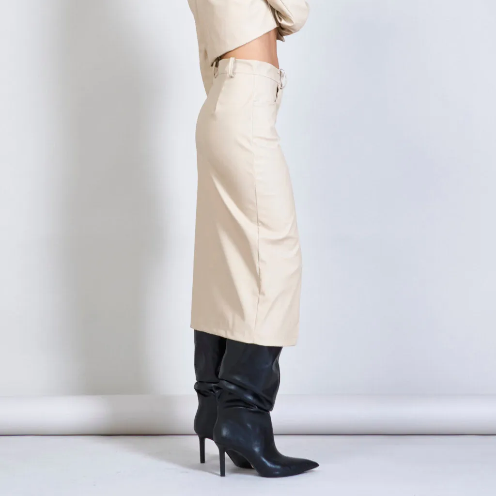 Eco-leather pencil skirt with mid slit wholesale