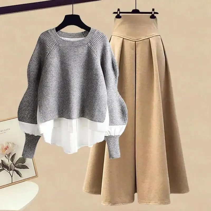 Elegant Korean Knit Sweater Dress & Skirt Set: Stylish Autumn Fashion