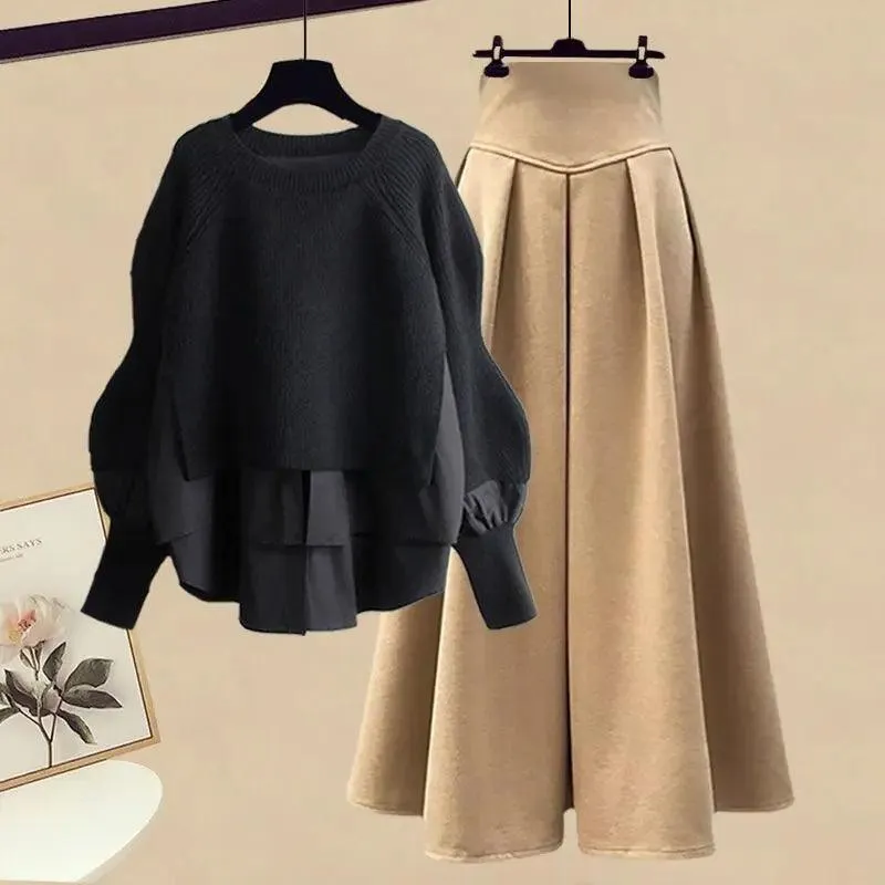 Elegant Korean Knit Sweater Dress & Skirt Set: Stylish Autumn Fashion