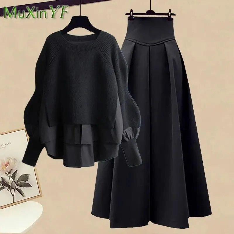 Elegant Korean Knit Sweater Dress & Skirt Set: Stylish Autumn Fashion