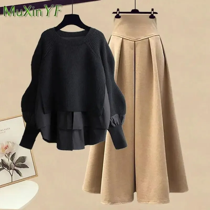 Elegant Korean Knit Sweater Dress & Skirt Set: Stylish Autumn Fashion