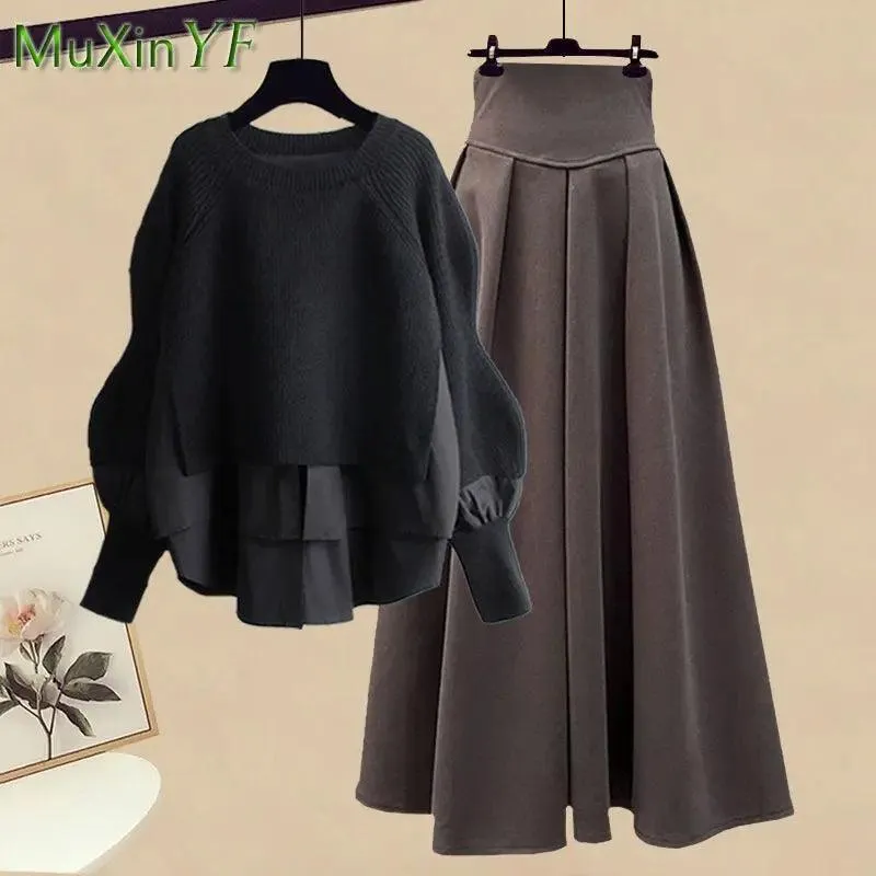 Elegant Korean Knit Sweater Dress & Skirt Set: Stylish Autumn Fashion