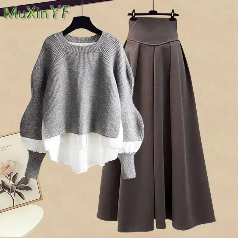 Elegant Korean Knit Sweater Dress & Skirt Set: Stylish Autumn Fashion