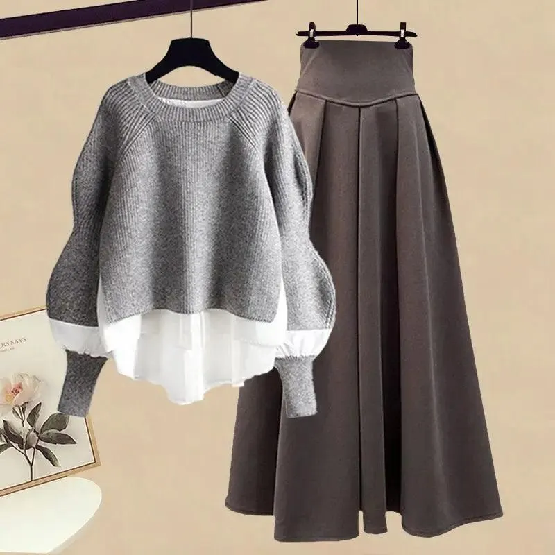 Elegant Korean Knit Sweater Dress & Skirt Set: Stylish Autumn Fashion