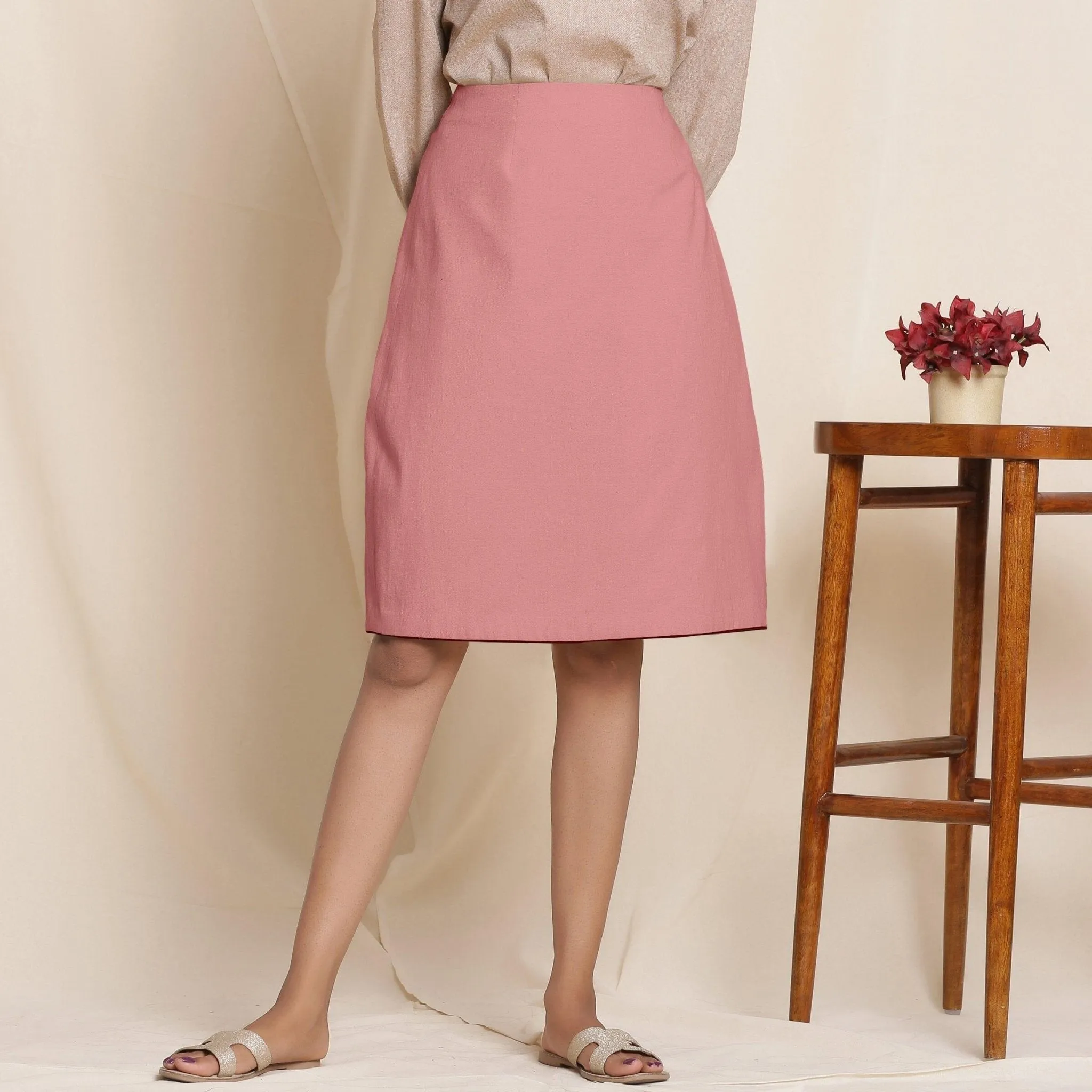 English Rose Warm Cotton Flannel Knee-Length Pencil Skirt