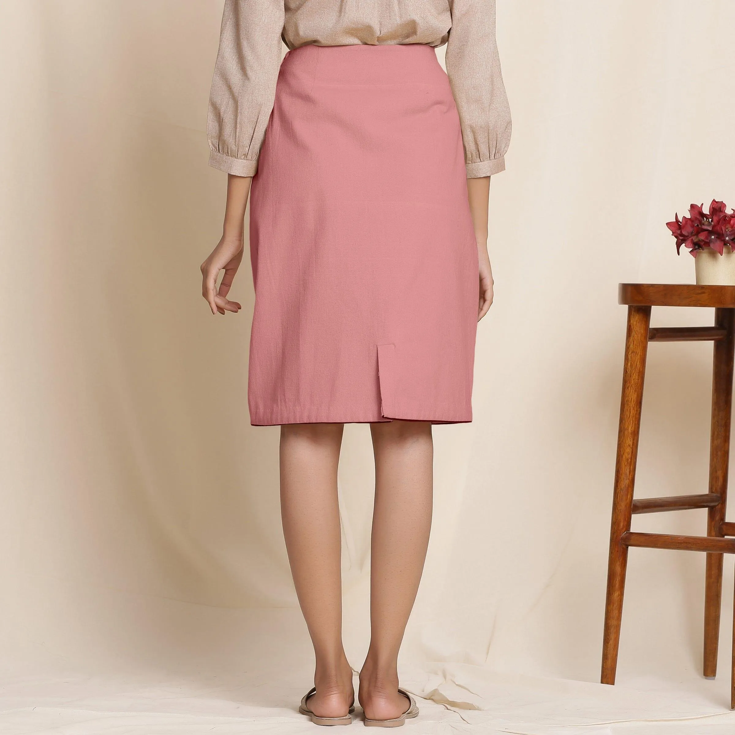 English Rose Warm Cotton Flannel Knee-Length Pencil Skirt