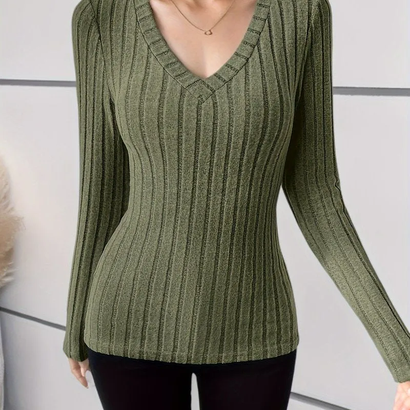 Essential V Neck TShirt  Ribbed Knit Top for Women