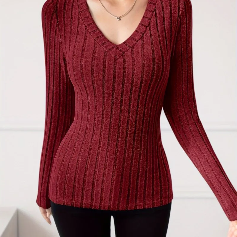 Essential V Neck TShirt  Ribbed Knit Top for Women