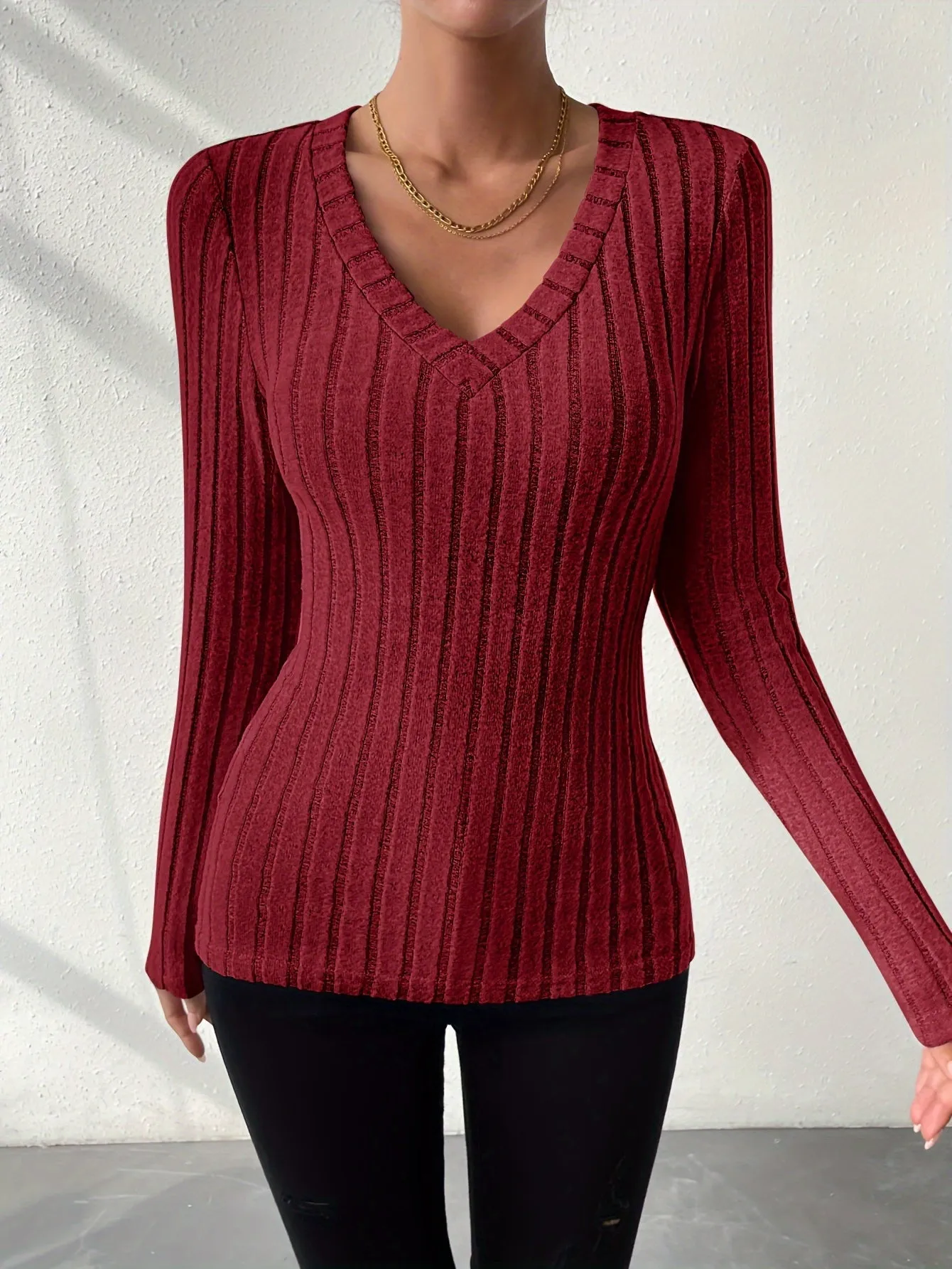 Essential V Neck TShirt  Ribbed Knit Top for Women