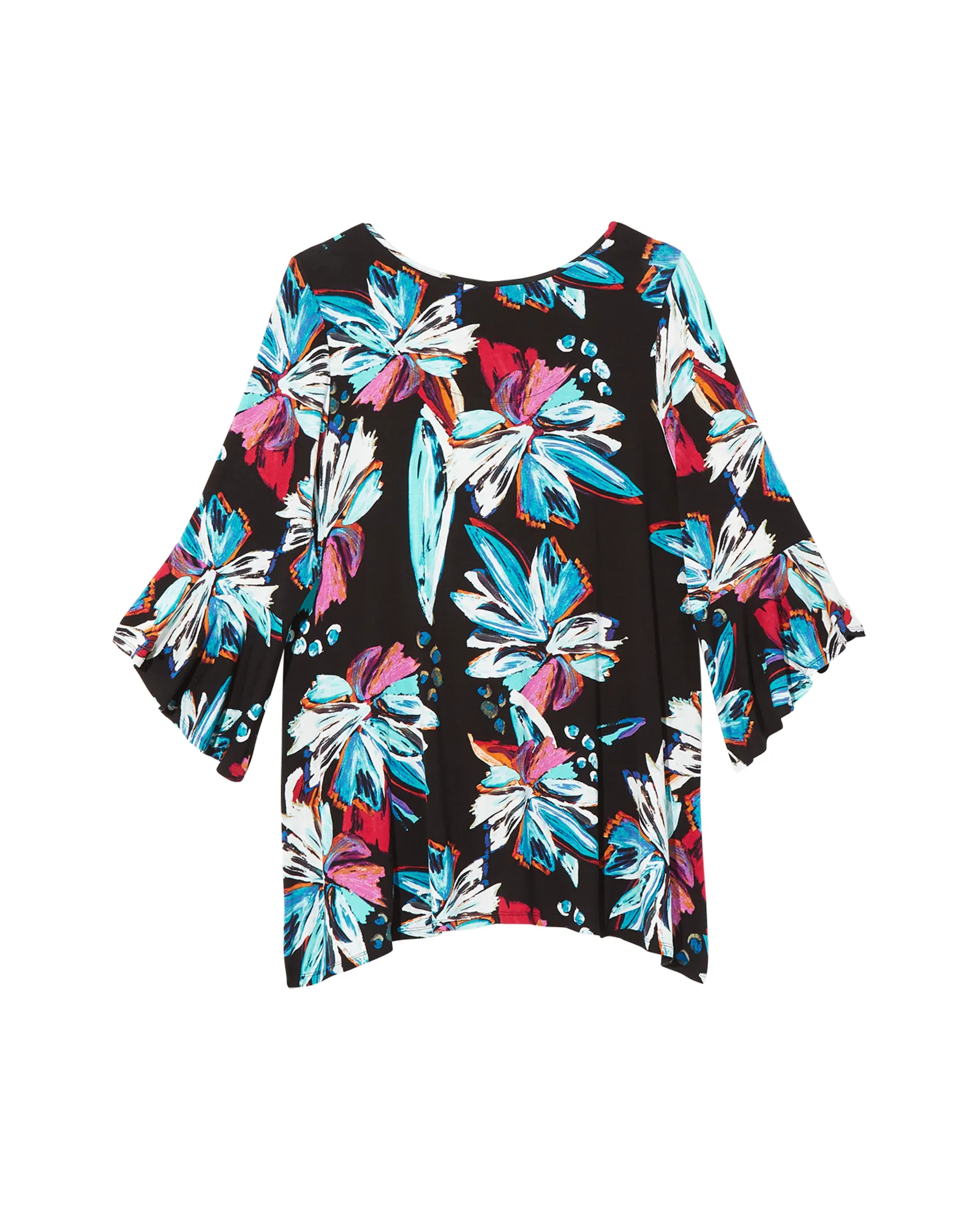 Evelyn 3/4 Flared Sleeve Top | Black / Light Blue