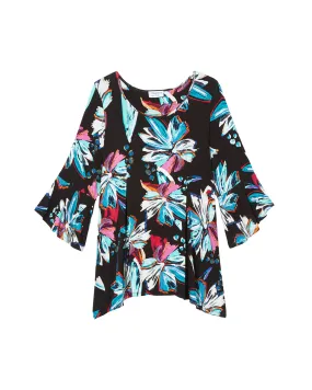 Evelyn 3/4 Flared Sleeve Top | Black / Light Blue