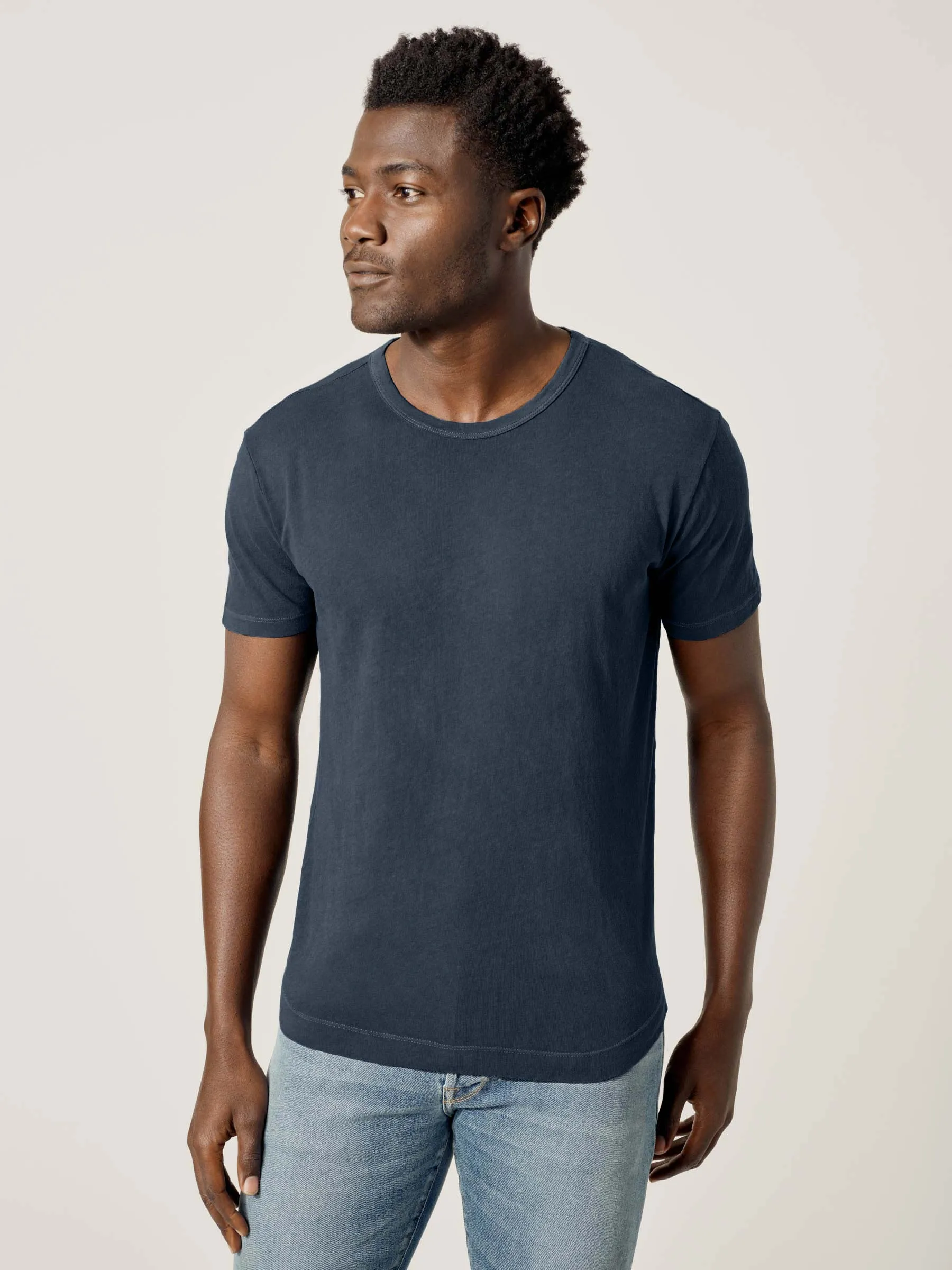 Faded Blue Venice Wash Costa Curved Hem Tee