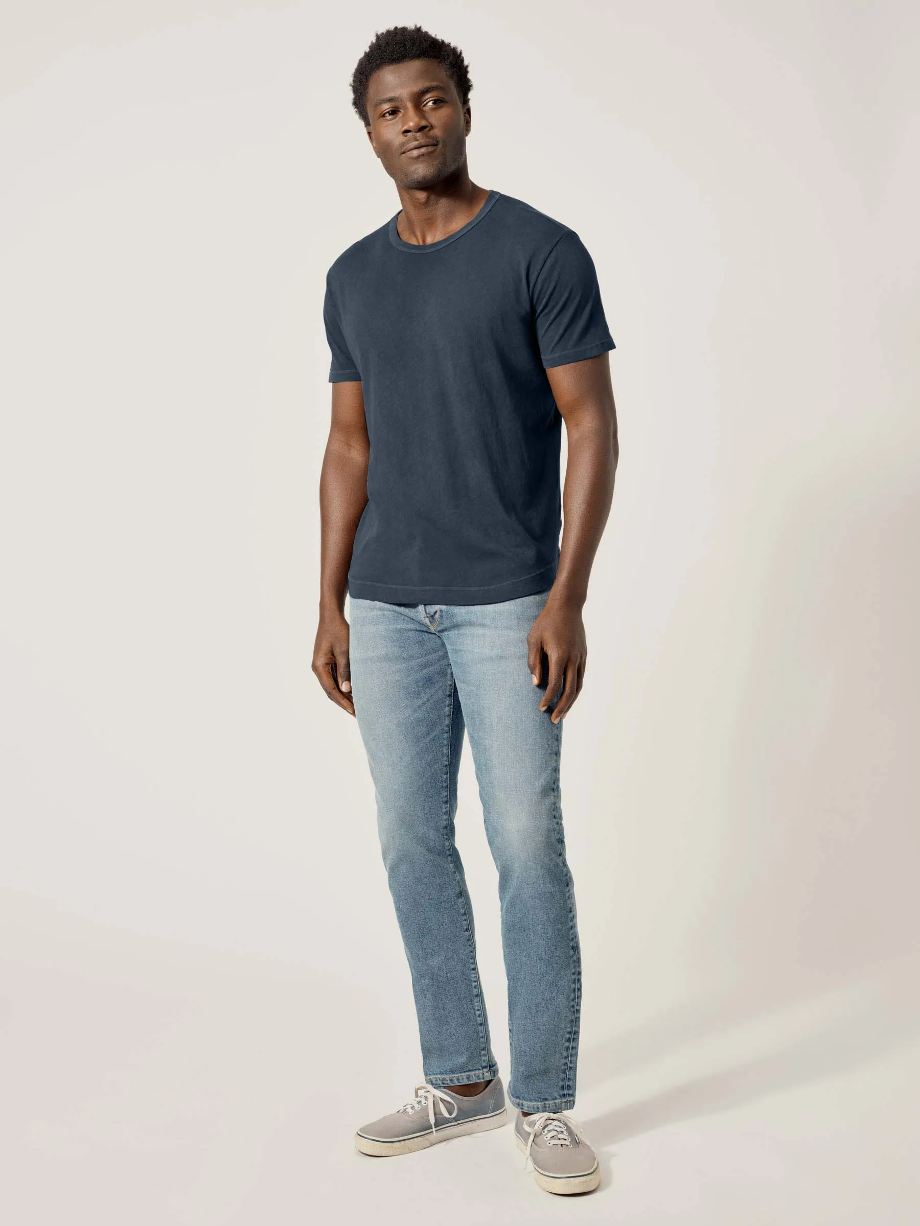 Faded Blue Venice Wash Costa Curved Hem Tee