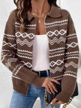 Fair Isle Zip-Up Cardigan for Fall & Winter