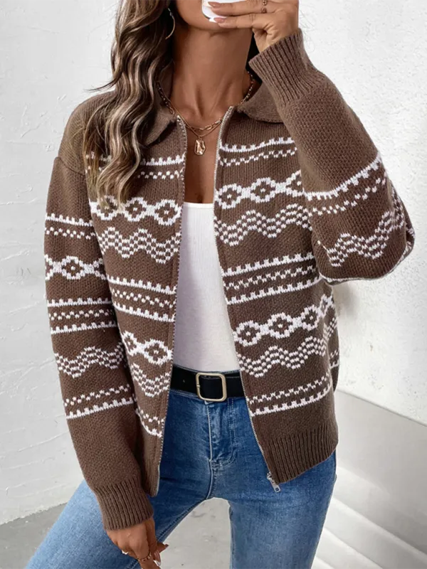 Fair Isle Zip-Up Cardigan for Fall & Winter