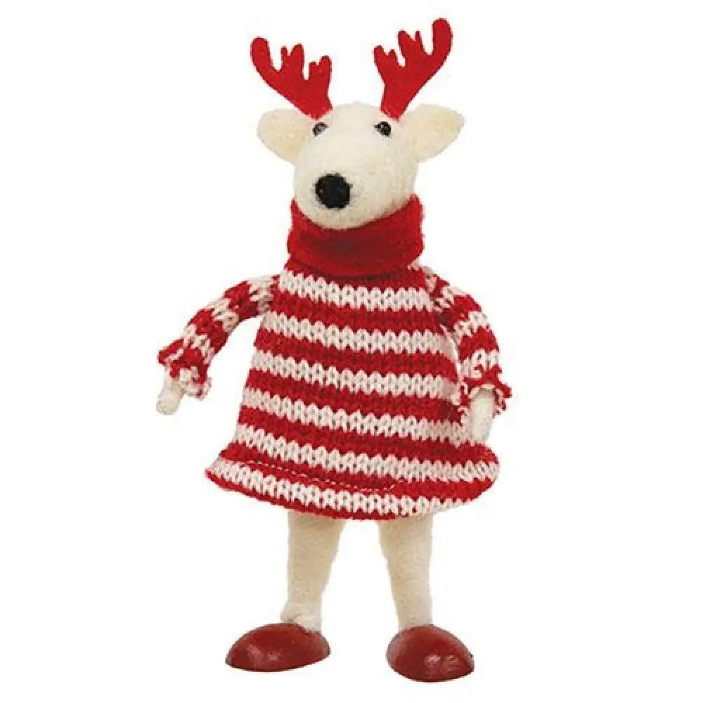 *Felted Reindeer Red Striped Sweater Dress Ornament