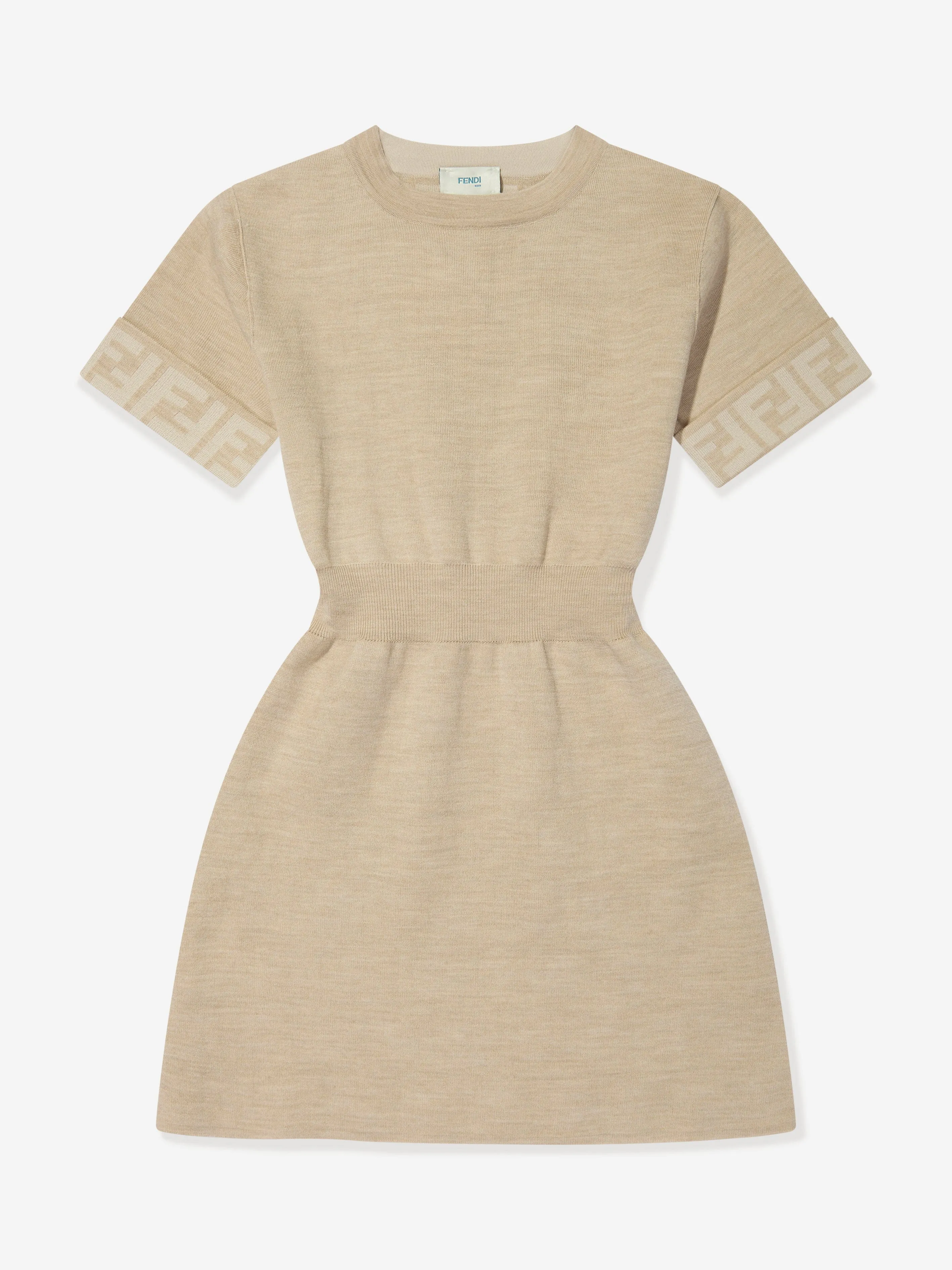 Fendi Girls Knitted FF Logo Dress in Brown