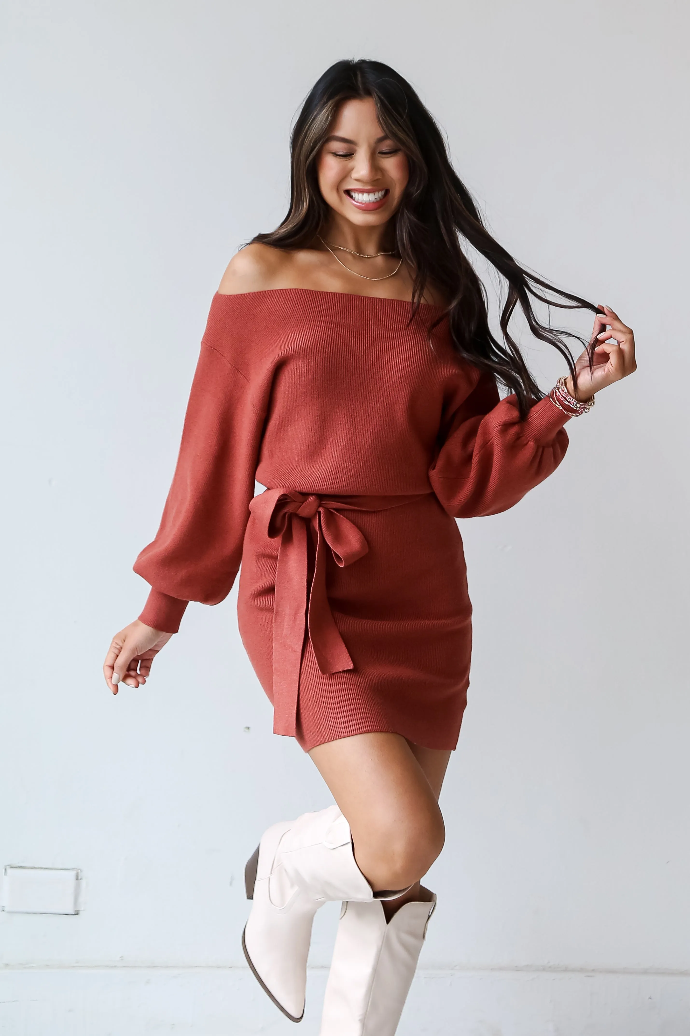 FINAL SALE - Feeling Your Best Brick Mini Sweater Dress