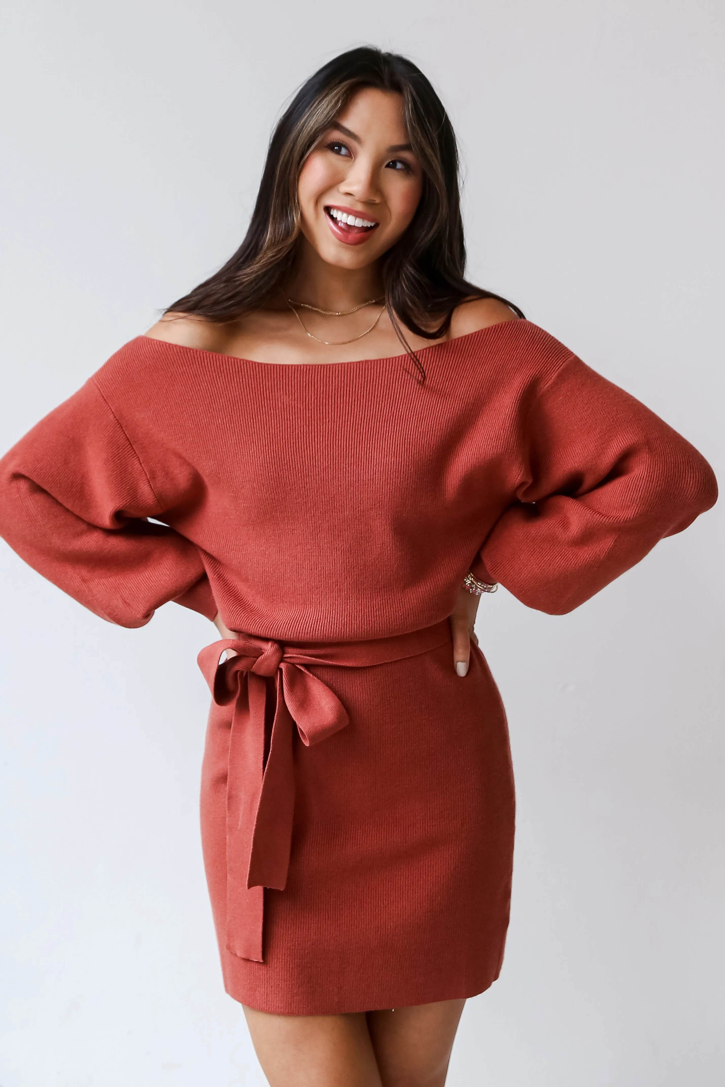 FINAL SALE - Feeling Your Best Brick Mini Sweater Dress