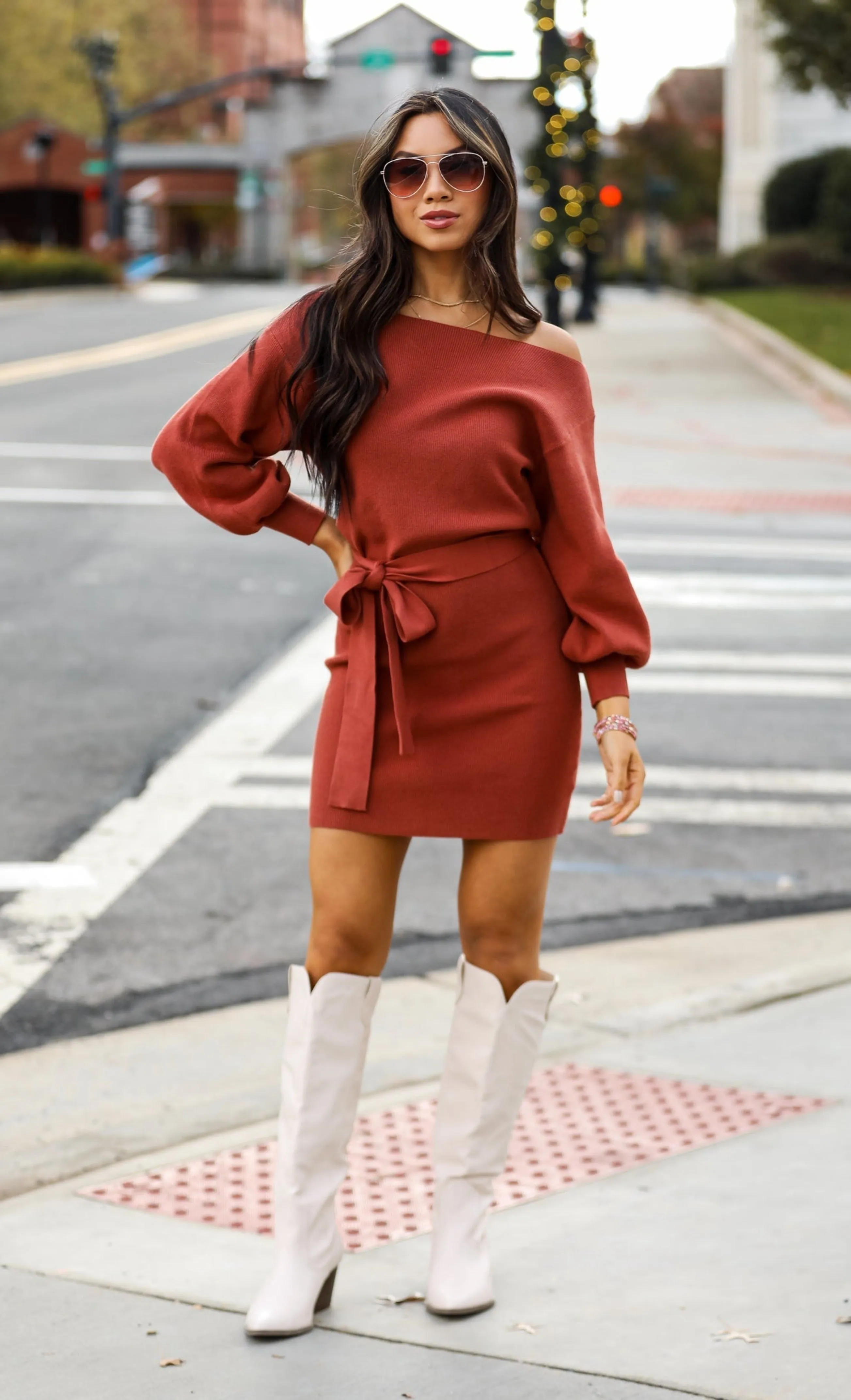 FINAL SALE - Feeling Your Best Brick Mini Sweater Dress