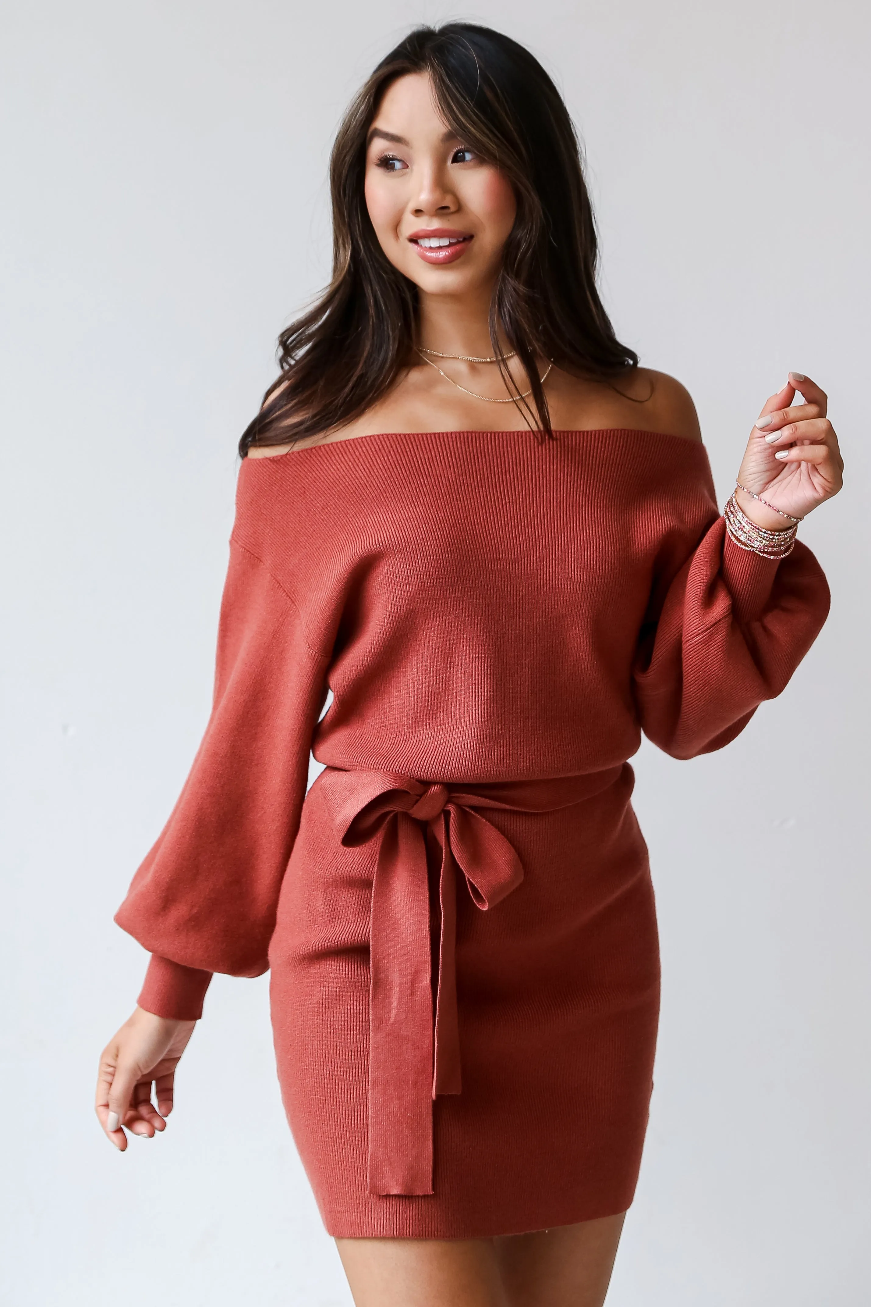 FINAL SALE - Feeling Your Best Brick Mini Sweater Dress