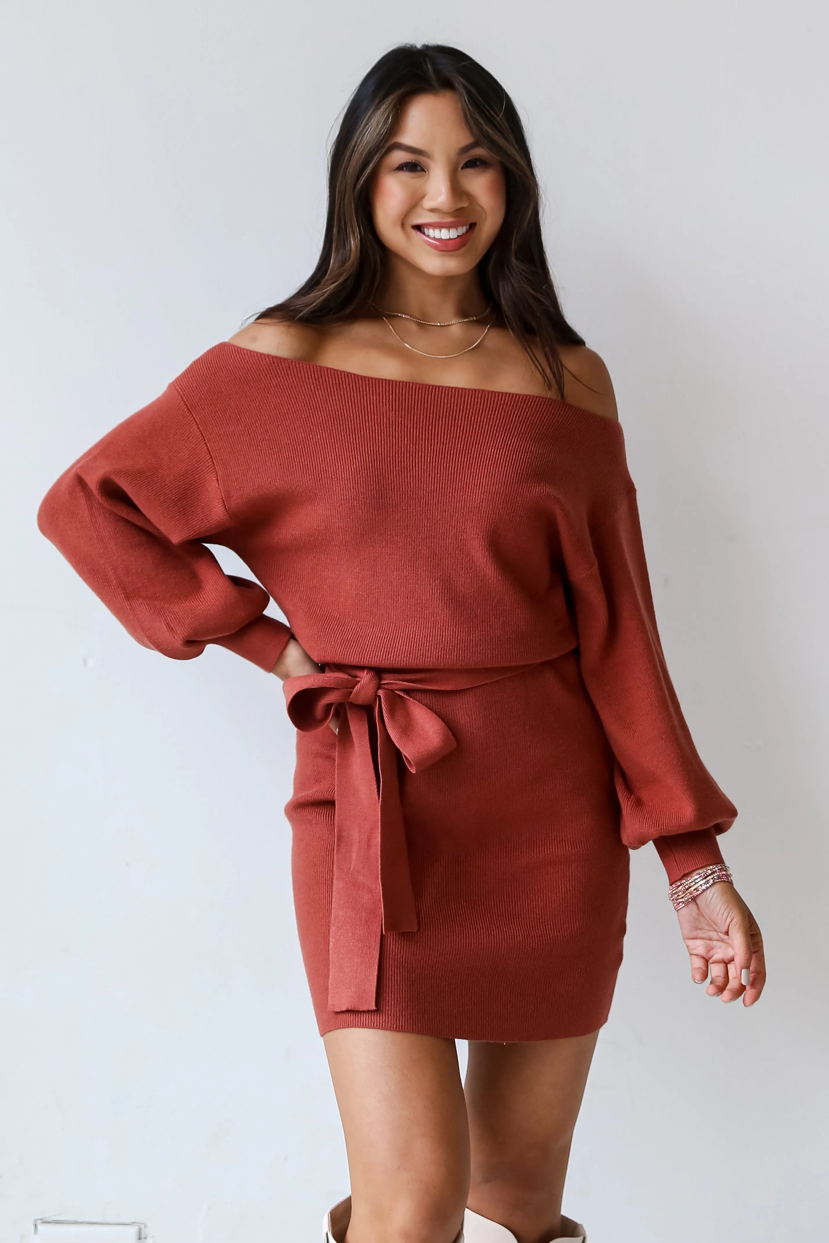 FINAL SALE - Feeling Your Best Brick Mini Sweater Dress