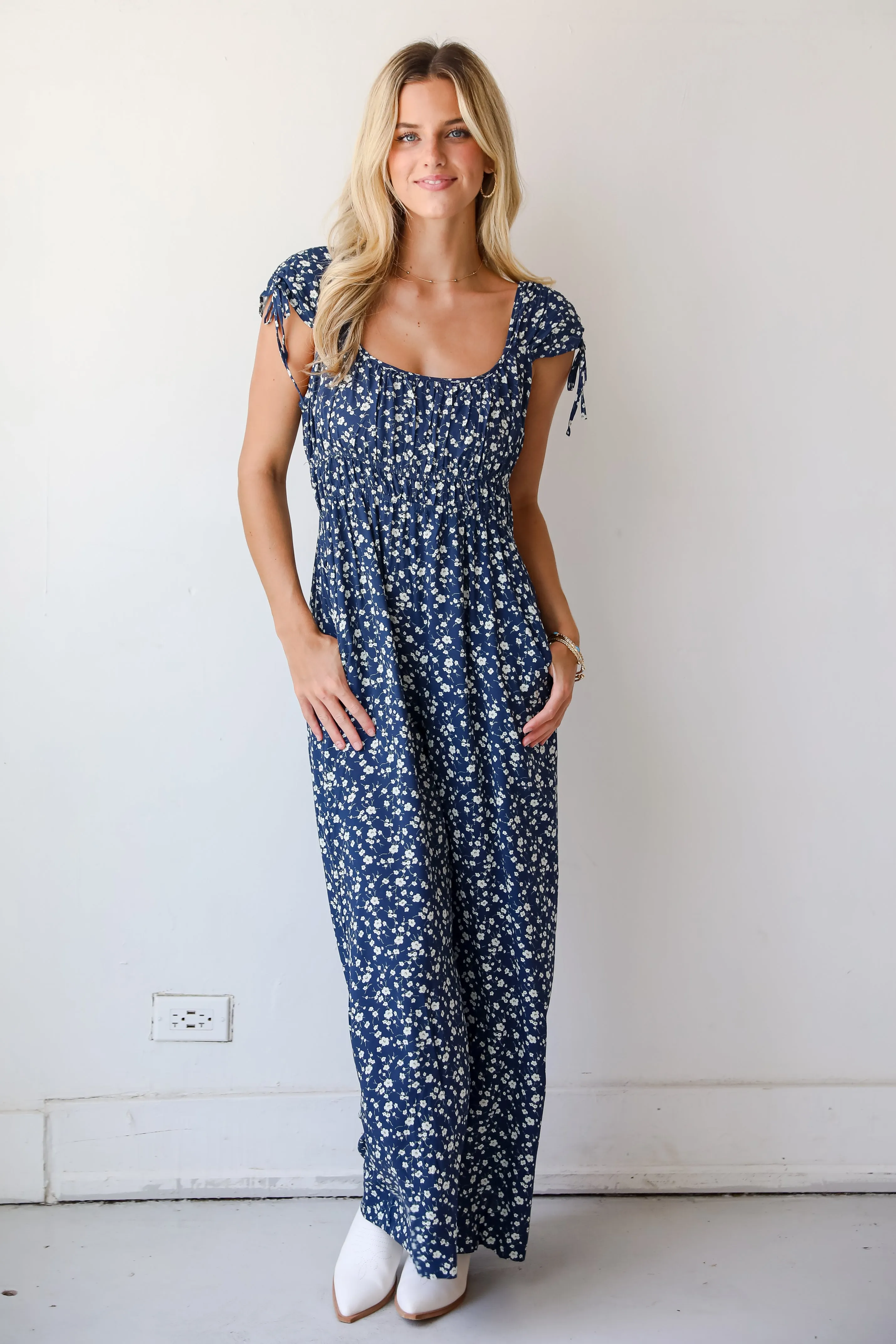 FINAL SALE - Garden Bliss Navy Floral Jumpsuit