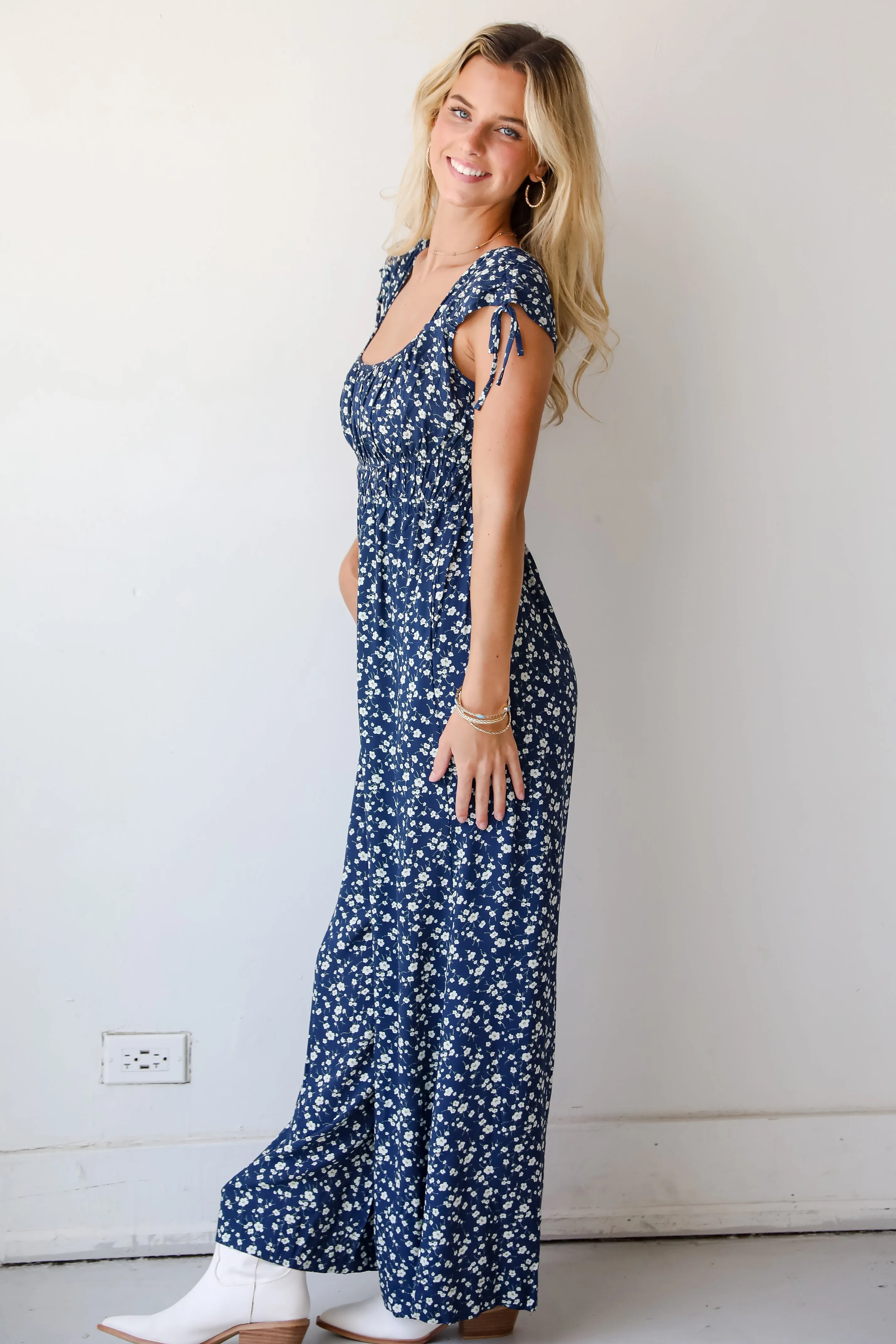 FINAL SALE - Garden Bliss Navy Floral Jumpsuit