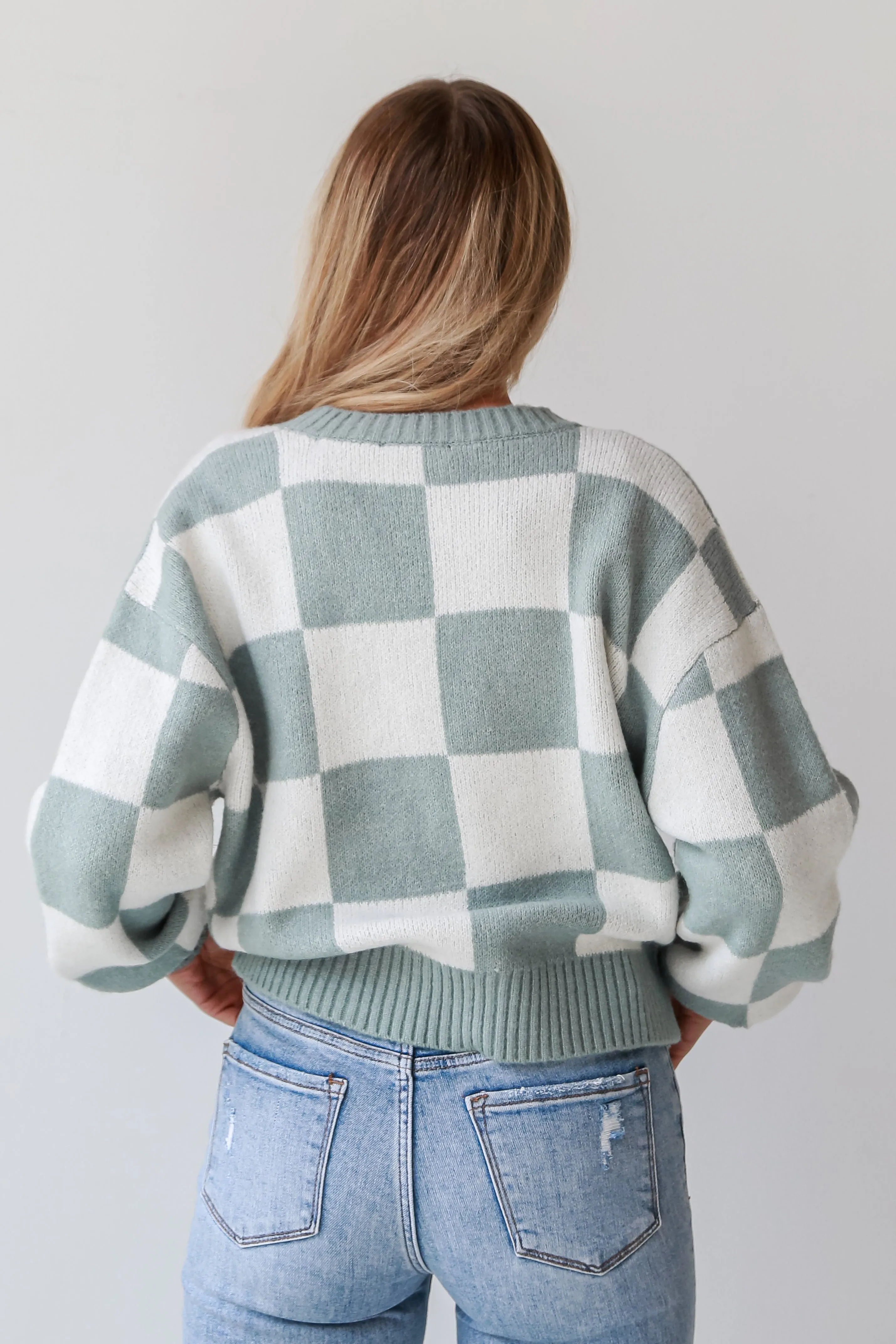 FINAL SALE - Victoria Sage Checkered Sweater Cardigan - DOORBUSTER