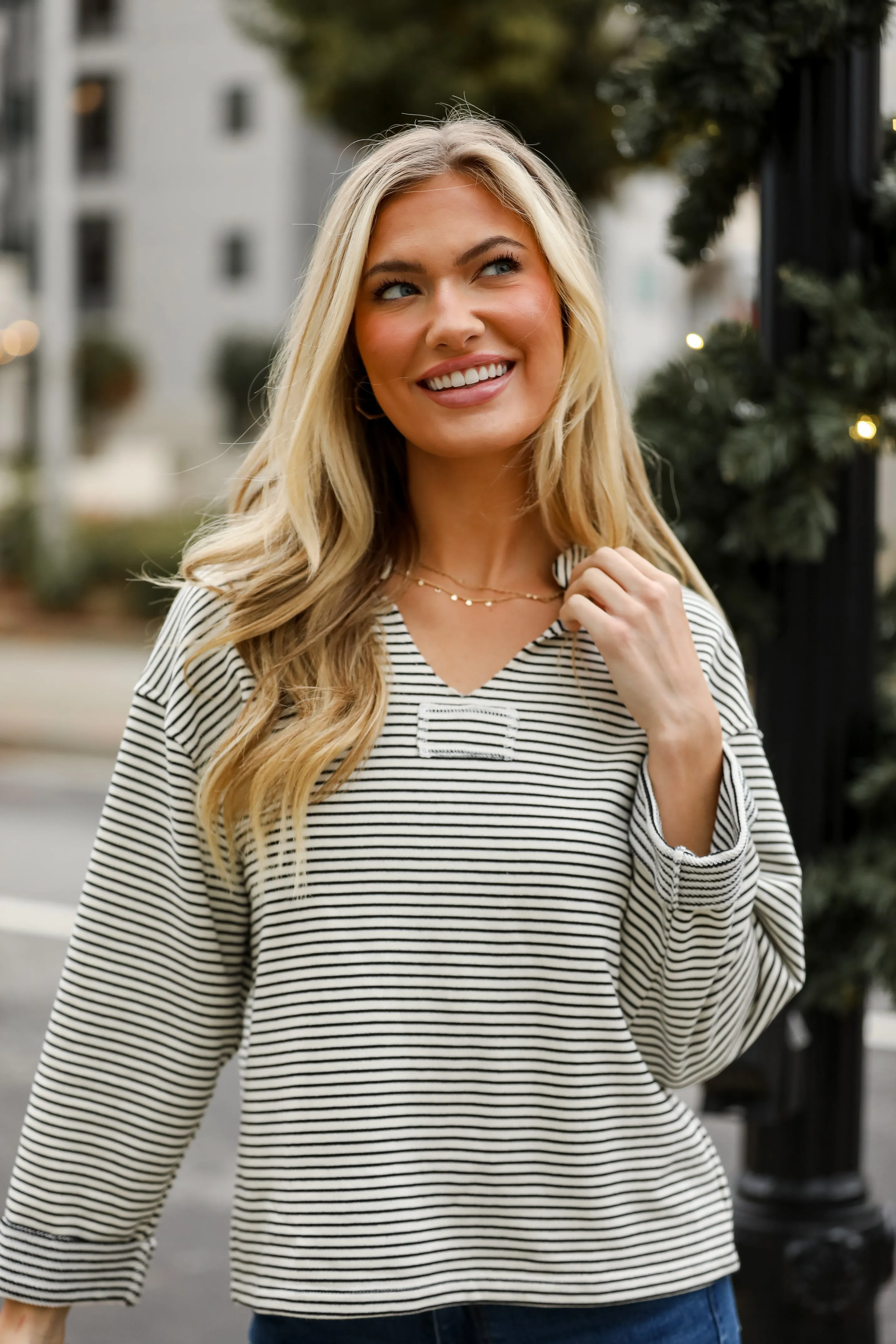 FINAL SALE - Won't Let You Down White Striped Knit Top