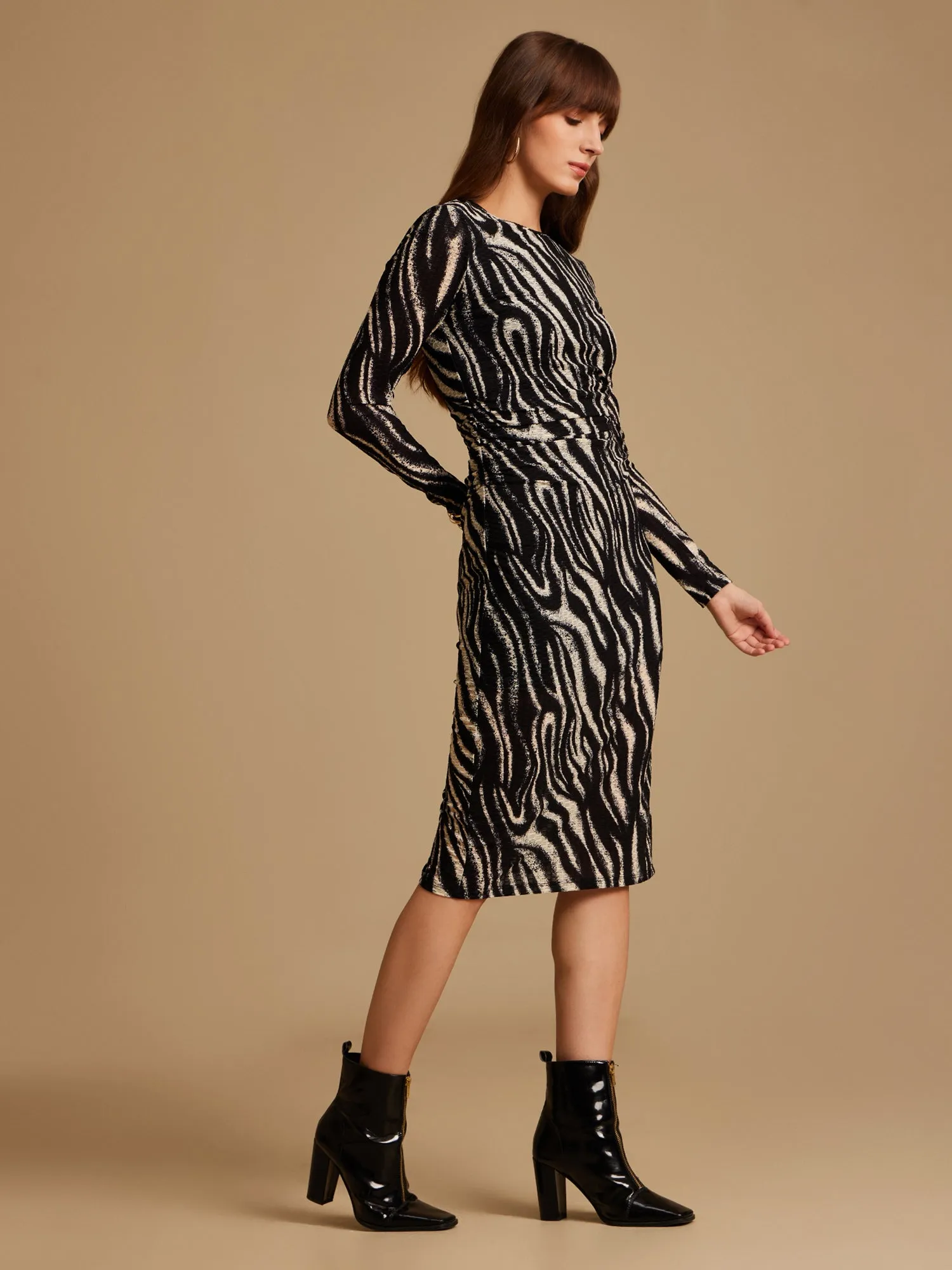 Fiona Black Textured Midi Dress