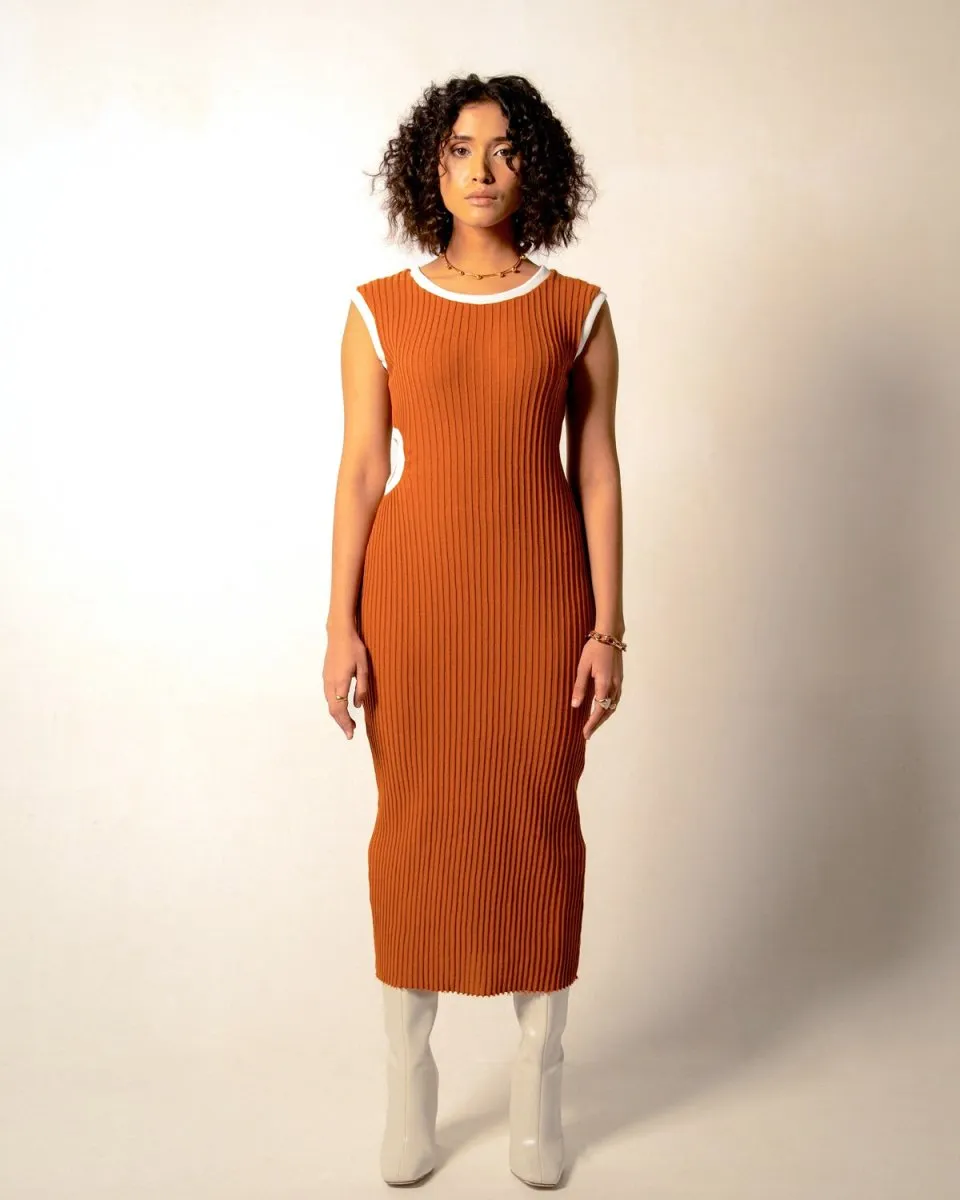 Flavia Dress - Hand Knitted Cut Out Dress | Orange