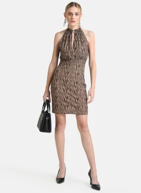 Flock Mesh High Neck Mini Dress