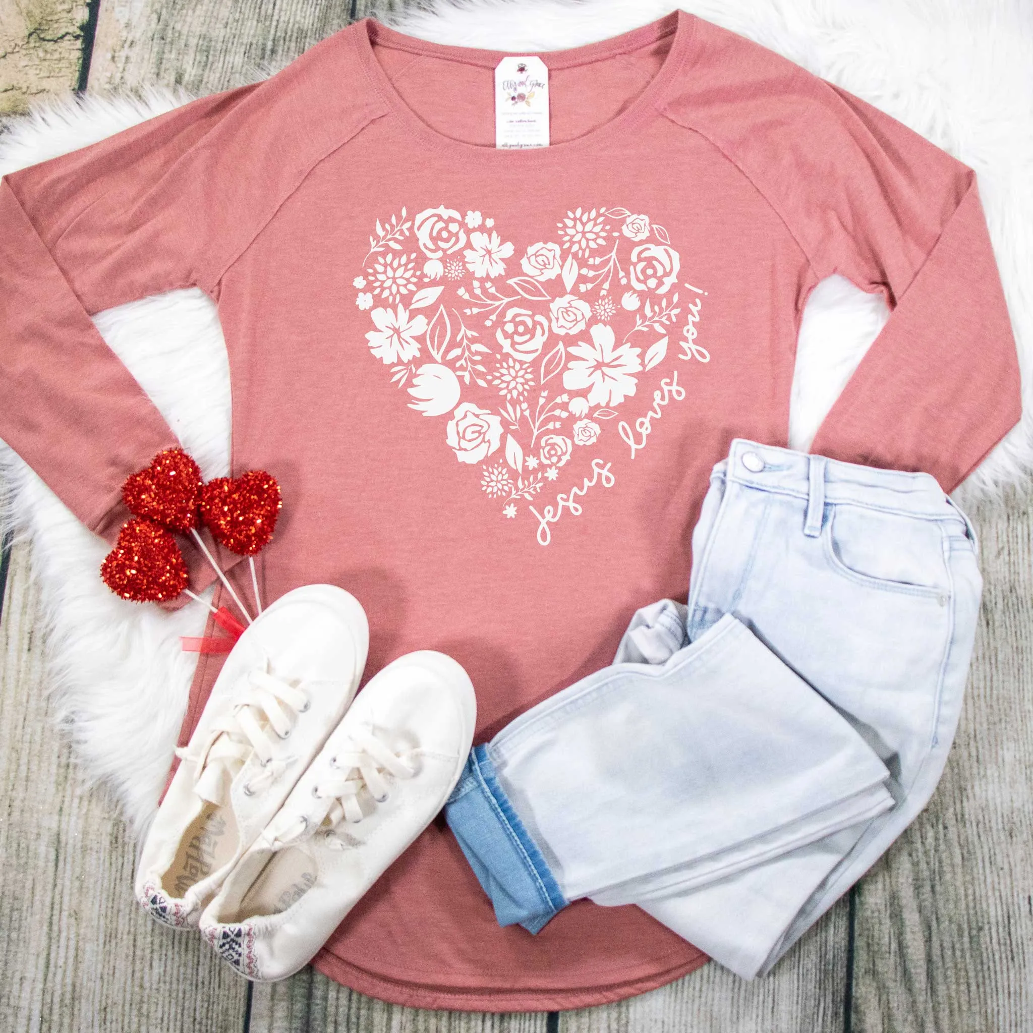 Floral Heart Jesus Loves You Tunic Tee