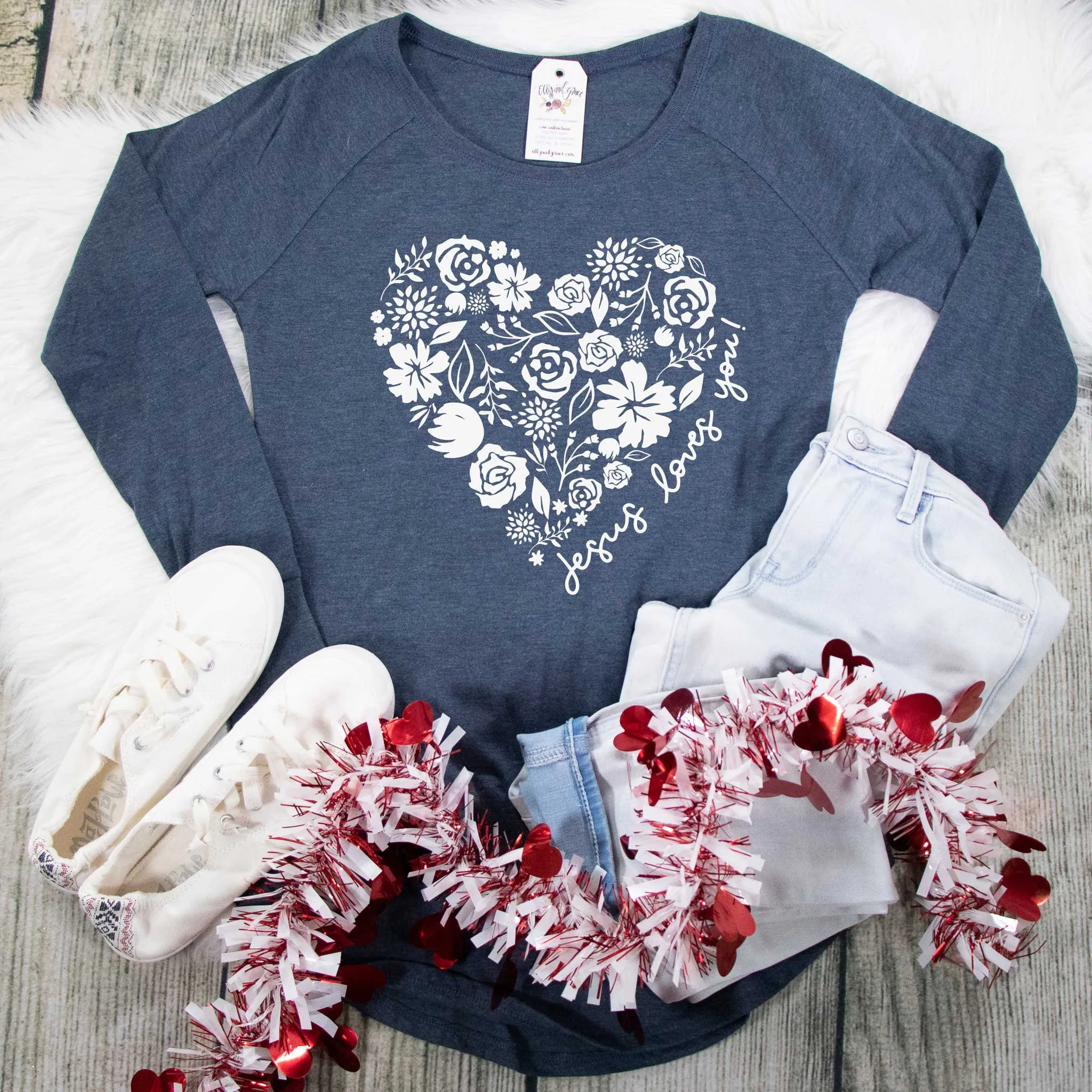 Floral Heart Jesus Loves You Tunic Tee