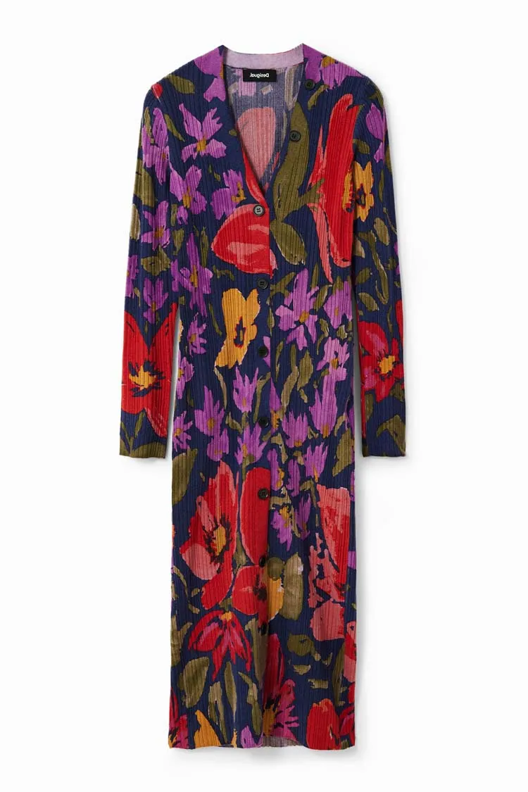 Floral Knit LS Midi Dress in Purple | FINAL SALE