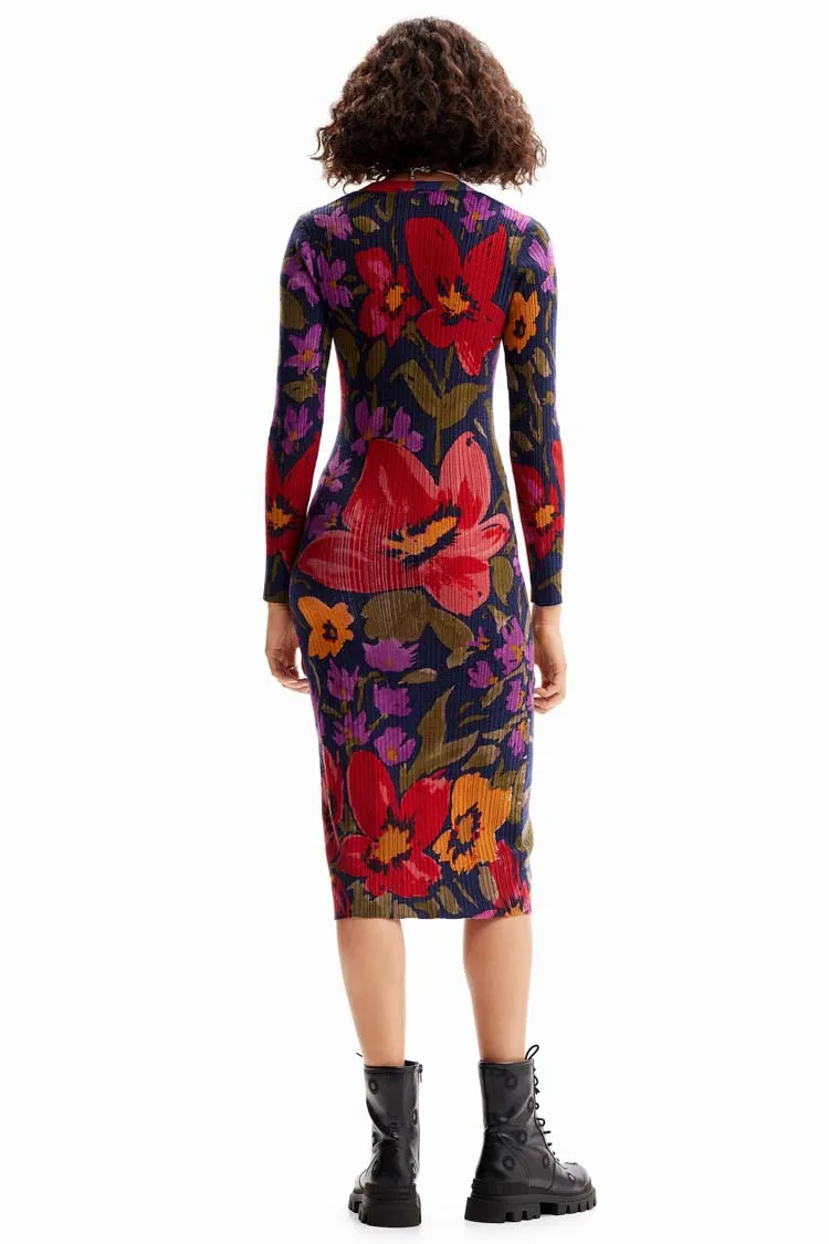 Floral Knit LS Midi Dress in Purple | FINAL SALE