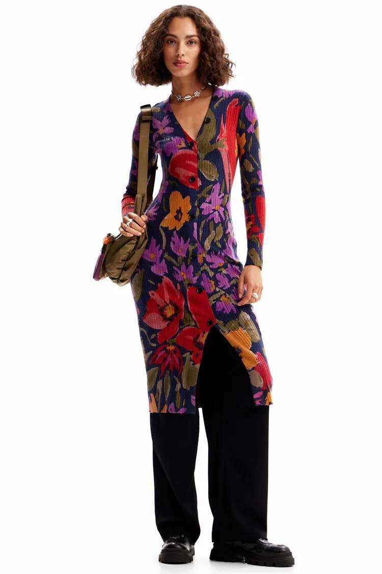 Floral Knit LS Midi Dress in Purple | FINAL SALE