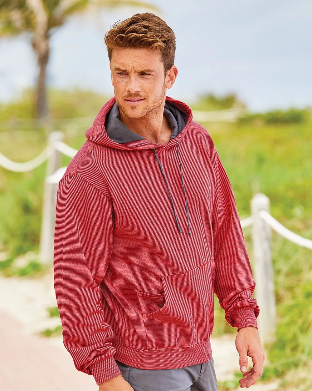 Fruit of the Loom Men's Sofspun Microstripe Hooded Pullover Sweatshirt