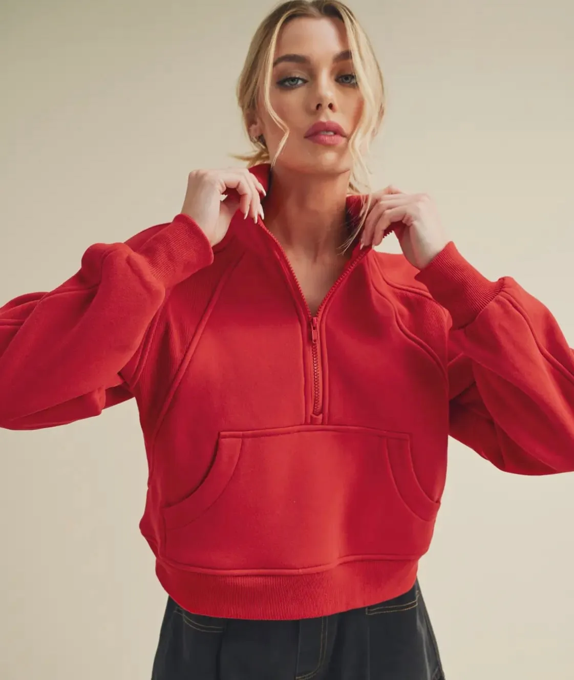 Funnel Neck Half Zip Pullover