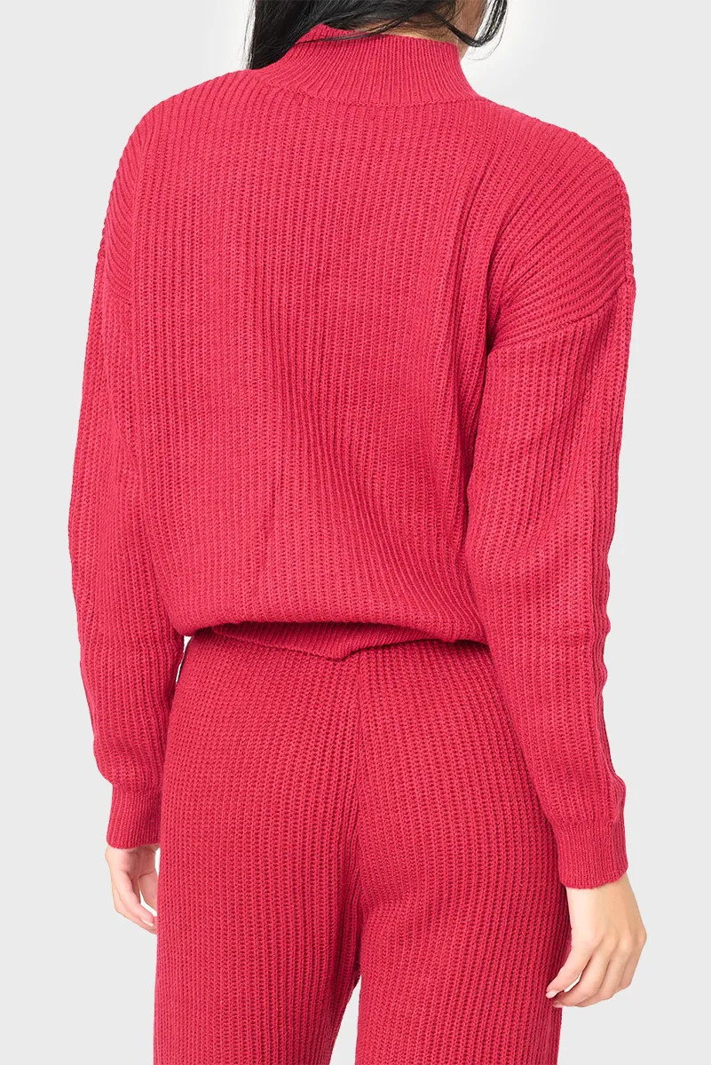 Funnel Neck Long Sleeve Cozy Ribbed Sweater