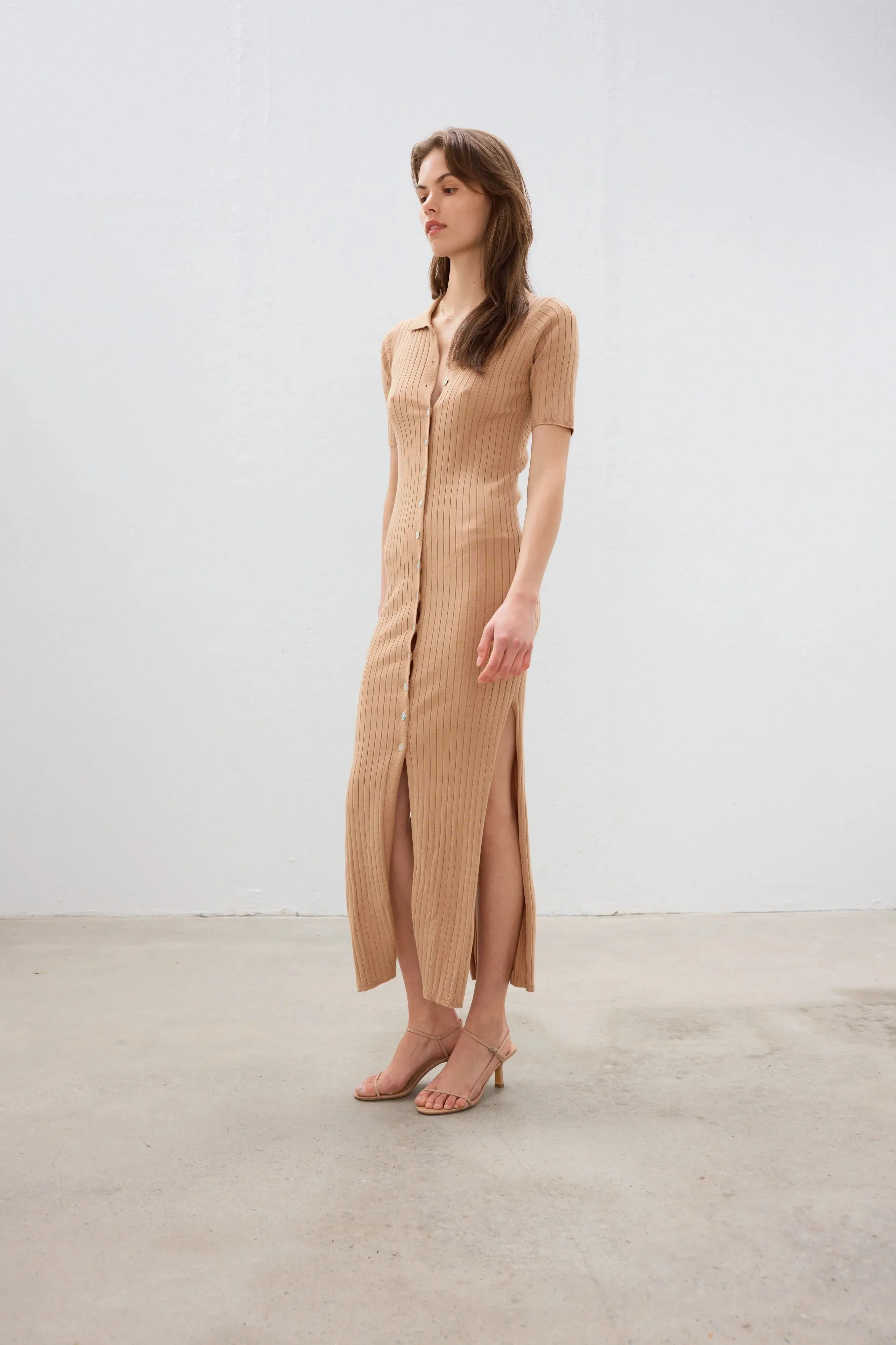 Gabby Ribbed Polo Dress | Oat