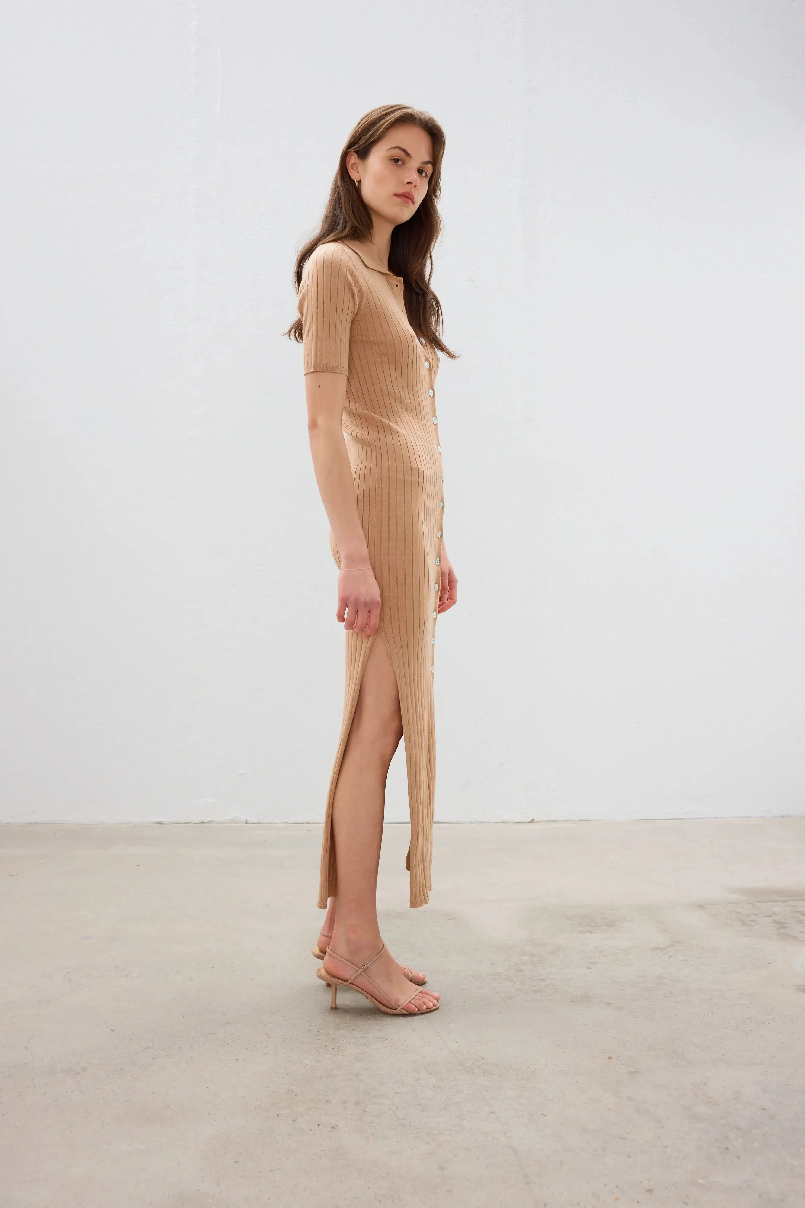 Gabby Ribbed Polo Dress | Oat