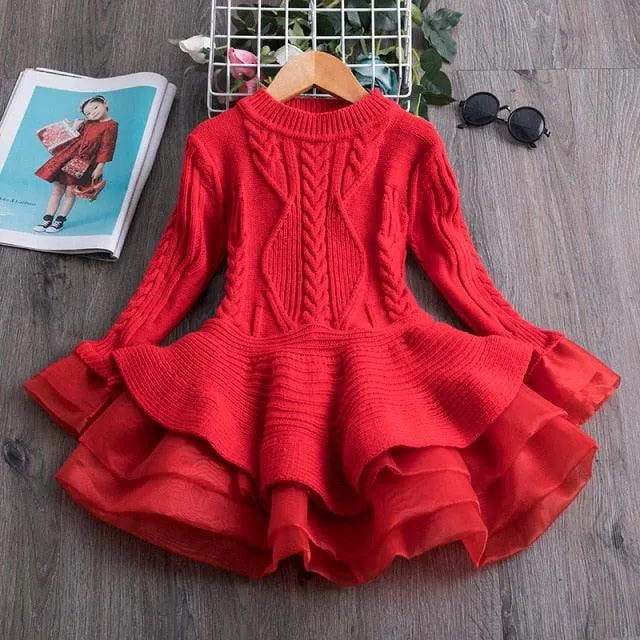 Girls Christmas Dress Knitting Sweater Dress for Girls Winter Dress Autumn Full Sleeve Elk Deer Printing Girl Clothes New Year