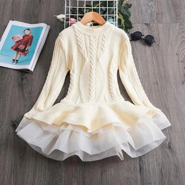 Girls Christmas Dress Knitting Sweater Dress for Girls Winter Dress Autumn Full Sleeve Elk Deer Printing Girl Clothes New Year