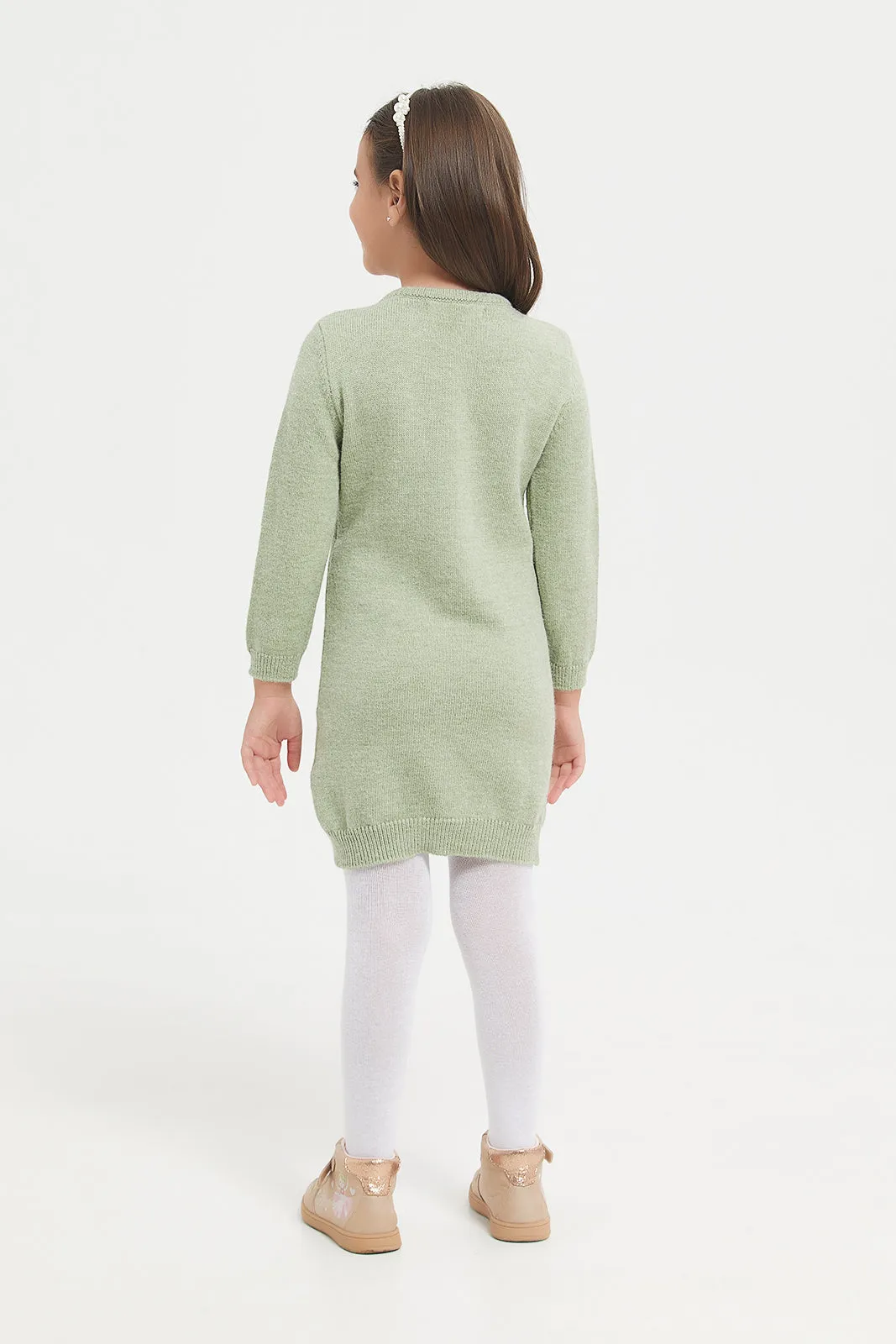 Girls Green Sweater Dress With Stocking (2 Piece)