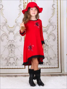 Girls Hi-Lo Sweater Dress with Flower Sequin Appliques